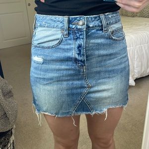 American Eagle Outfitters Medium Wash Distressed Denim Mini Skirt Button Fly
